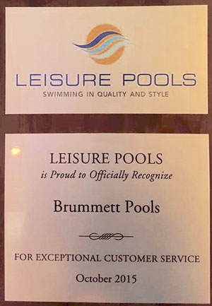 2015 Customer Service Award from Leisure Pools